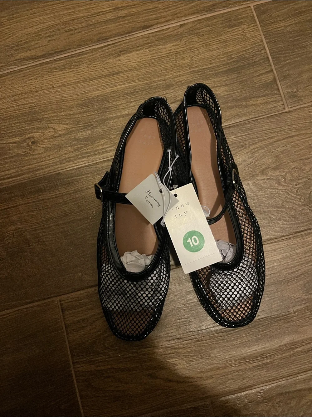 A New Day Women's Black Mesh Mary Jane Flats with Buckle Strap